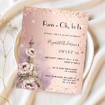 Sweet 16 Paris Rose Gold Eiffelturm Einladung<br><div class="desc">Eine moderne, stilvolle und glamouröse Einladung zu einer Sweet 16, 16. Geburtstagsfeier, Pariser Themenabend. Eine Rose goldener Hintergrund mit Imitaten Glitzern und Eiffelturm mit einigen Blume. Der Name ist mit einem modernen handgeschriebenen Stilskript geschrieben. Personalisieren Sie Ihre Party-Daten und fügen Sie sie hinzu. 1 Blatt = 1 Einladung mit Druckkante...</div>