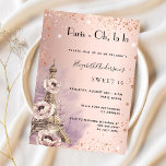 Sweet 16 Paris Rose Gold Eiffelturm Einladung<br><div class="desc">Eine moderne,  stilvolle und glamouröse Einladung zu einer Sweet 16,  16. Geburtstagsfeier,  Pariser Themenabend. Eine Rose goldener Hintergrund mit Imitaten Glitzern und Eiffelturm mit einigen Blume. Der Name ist mit einem modernen handgeschriebenen Stilskript geschrieben. Personalisieren Sie Ihre Party-Daten und fügen Sie sie hinzu.</div>