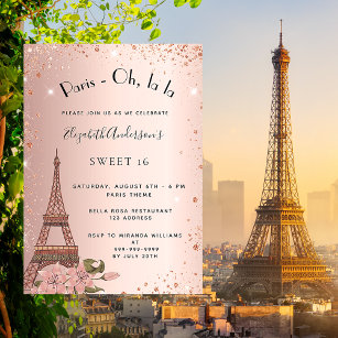 Sweet 16 Paris Rose Gold Eiffelturm Luxus Einladung
