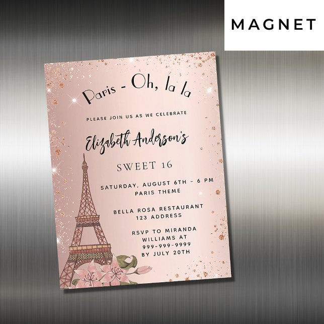 Sweet 16 Paris Rose Gold Eiffelturm Luxus Magneteinladung (Von Creator hochgeladen)