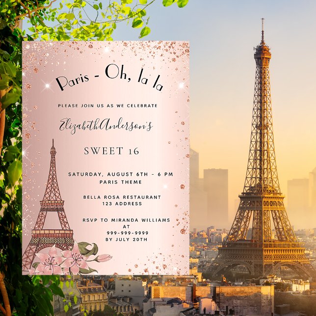 Sweet 16 Paris Rose Gold Glitzer Eiffelturm Einladung (Von Creator hochgeladen)