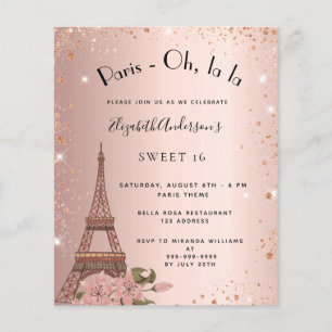 Sweet 16 Paris Rose Gold Glitzer Einladung Flyer