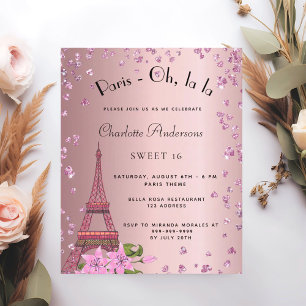 Sweet 16 Paris rot Rosa Eiffel Haushaltseinladung Flyer