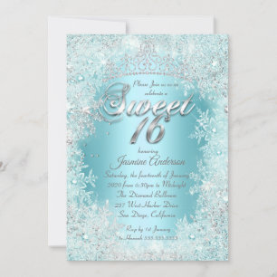 Sweet 16 Party Aquamarin blauer Silberner Winter W Einladung