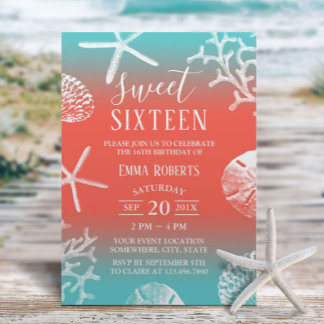 Sweet 16 Party Beach Coral Reef Starfish Einladung