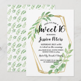 Sweet 16 Party Blätter Gold Frame Sommer Einladung