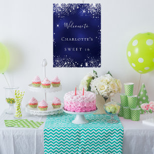 Sweet 16 Party blau silber Glitzer strahlt Empfang Poster