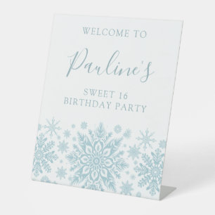 Sweet 16 Party Blue White Snowflake Willkommen Sockelschild