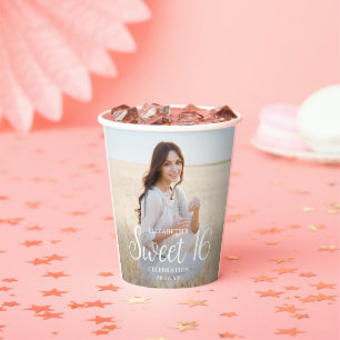 Sweet 16 Party Chic Trendy Script 2 Foto Modern Pappbecher