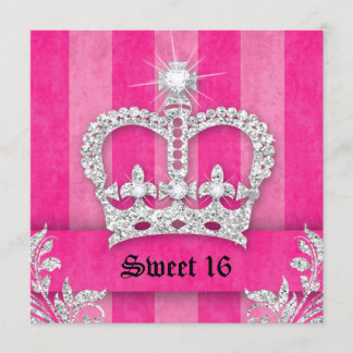 Sweet 16 Party Einladen Rosa Streifen Kronen Tiara Einladung