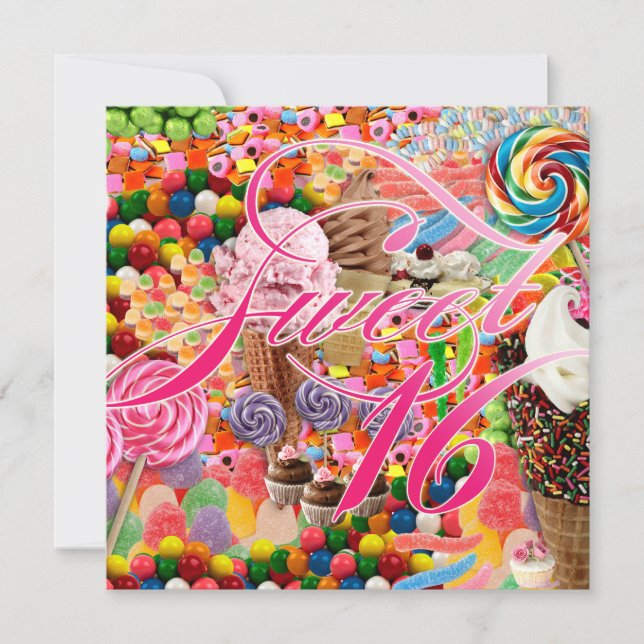 Sweet 16 Party Einladend Candy Pink Einladung (Vorderseite)