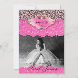 Sweet 16 Party Einladend Leopard Crown Pink Einladung
