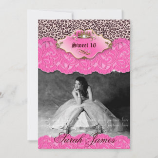 Sweet 16 Party Einladend Leopard Crown Pink Einladung