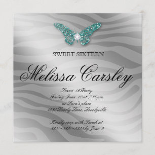 Sweet 16 Party Einladende Schmuck Butterfly Zebra  Einladung