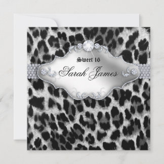 Sweet 16 Party Einladung Leopard White Black