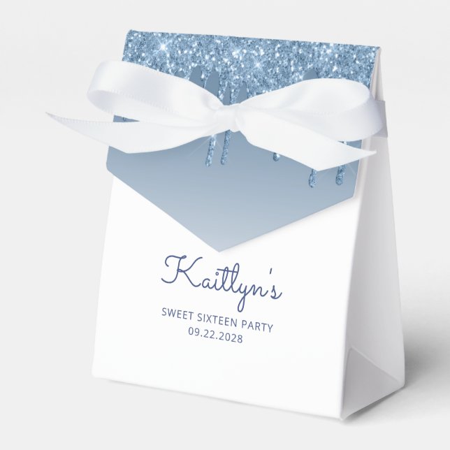 Sweet 16 Party Elegant Blue Glitzer Tropfen Script Geschenkschachtel (Vorderseite)