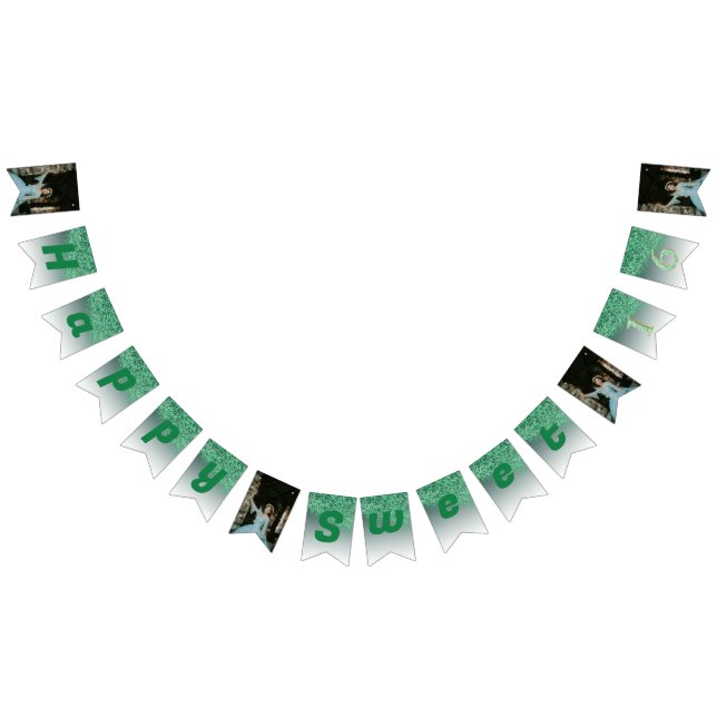 Sweet 16 Party, Falling Green Glitzer & 4 Fotos Wimpelkette (Alle)