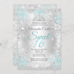 Sweet 16 Party Foto Silver Aquamarin blauer Schnee Einladung<br><div class="desc">Aquamarin blaue silberne Sweet 16. Geburtstagsfeier. Tiara Birthday Party. Schneeflocken Winterwonderland und weiße Spitzen Silber Sterne Glitzer funkeln Glühen. Hübsch schmückend Bitte beachten: keine echte Spitze oder Juwelen/Edelsteine. Jedes Alter Geburtstag. Passen Sie Ihre persönlichen Daten und Ihr Alter an. Vorlage für jedes Alter Geburtstag, Sweet 16, 16, Quinceanera 15., 18.,...</div>