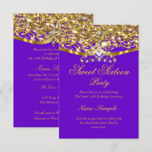 Sweet 16 Party Glitter Lila Gold Einladung