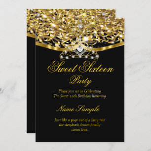 Sweet 16 Party Glitzer Gold Black Einladung