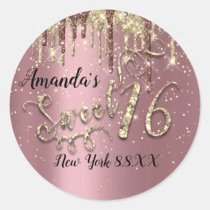 Sweet 16. Party Glitzer Gold Confetti Rose Tropfen Runder Aufkleber