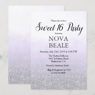 Sweet 16 Party Glitzer Lavendel Einladung
