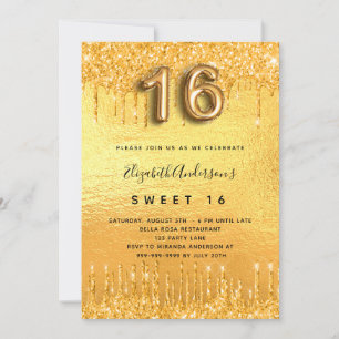 Sweet 16 Party Gold Glitzer Tropfen Glam Einladung