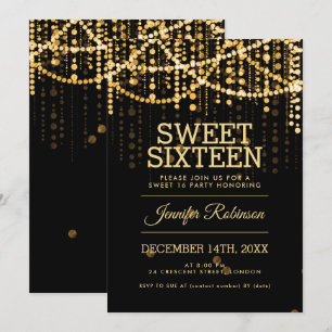 Sweet 16 Party Gold String Lights Einladung