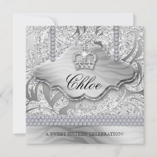 Sweet 16 Party Grad White Crown Jewelry Blätter Einladung