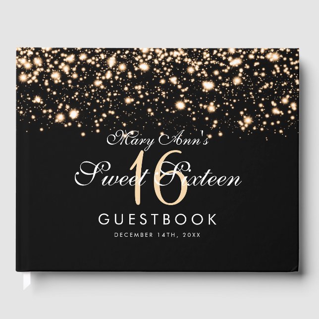 Sweet 16 Party Guestbook Midnight Glam Gold Gästebuch (Vorderseite)