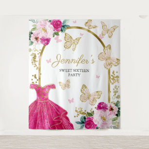 Sweet 16 Party Hintergrund - Schmetterling Blumene Wandteppich