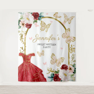 Sweet 16 Party Hintergrund - Schmetterlingsblumenk Wandteppich
