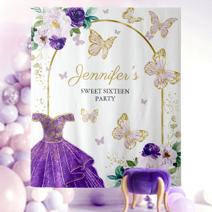 Sweet 16 Party Hintergrund - Schmetterlingsblumenk Wandteppich