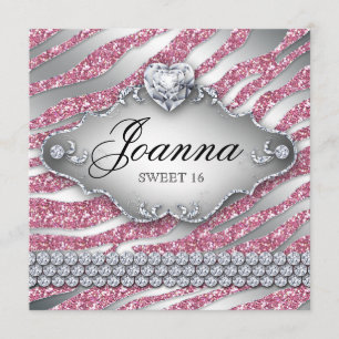Sweet 16 Party Invite Pink Juwelier Glitzer Zebra Einladung
