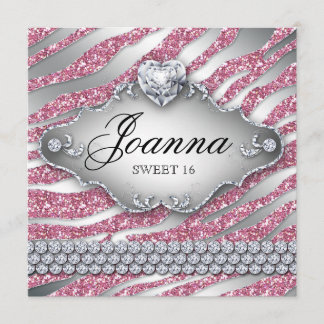 Sweet 16 Party Invite Pink Juwelier Glitzer Zebra Einladung