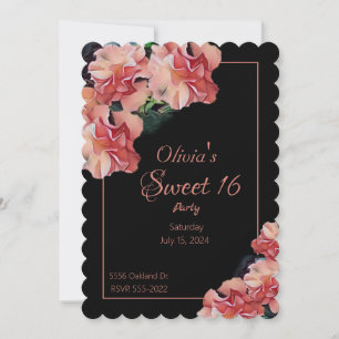 Sweet 16 Party lädt mit rosa Blumen und schwarz ei Einladung