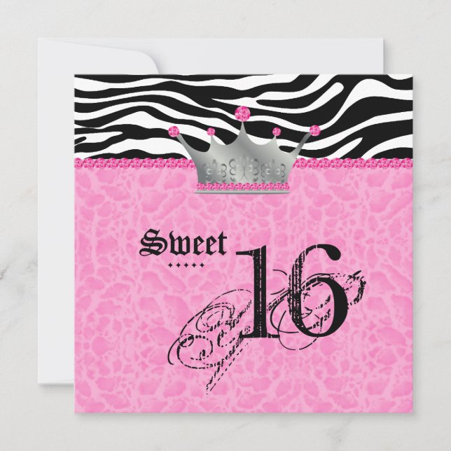 Sweet 16 Party Leopard Zebra Lace Crown Einladung (Vorderseite)