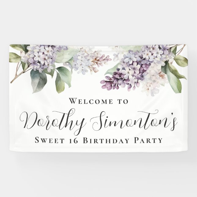 Sweet 16 Party Lila Lilac Spring Blume Willkommen Banner (Horizontal)