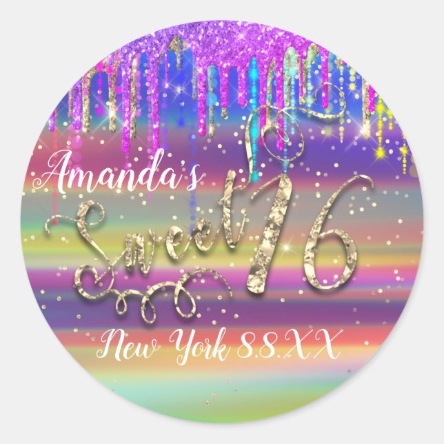 Sweet 16. Party Pink Confetti Boho Unicorn Runder Aufkleber (Vorderseite)