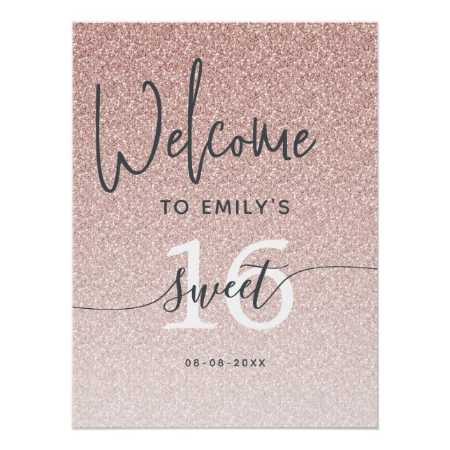Sweet 16 Party Pink Glitter Welcome Sign Poster (Vorderseite)