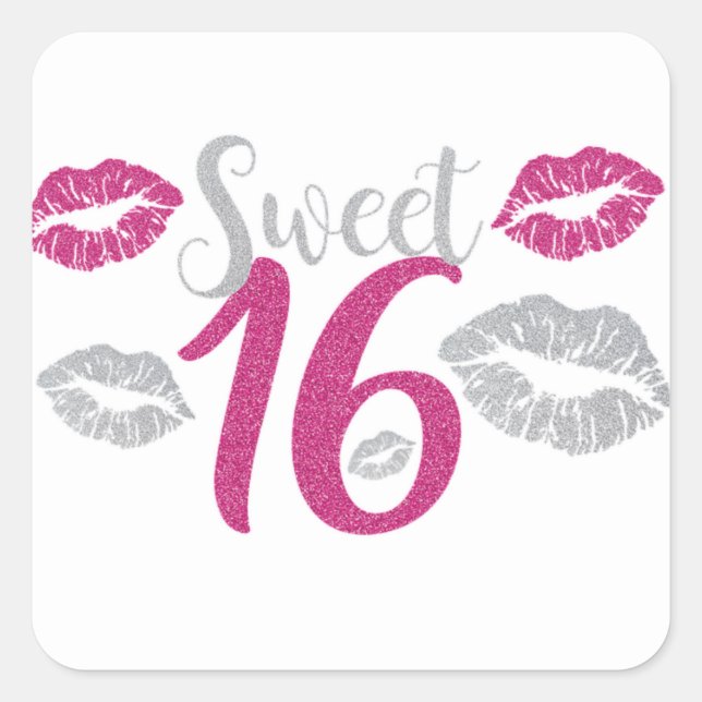Sweet 16 Party Quadratischer Aufkleber (Vorderseite)