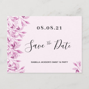 Sweet 16 Party Rosa Blüten Save the Date Postkarte