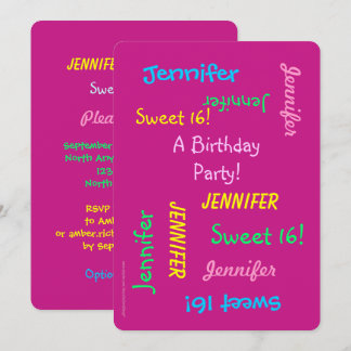 Sweet 16 Party Rosa Einladung, Personalisiert, Nam Einladung