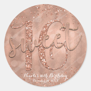 Sweet 16 Party Rosa Rose Gold Glamour Gefallen Runder Aufkleber