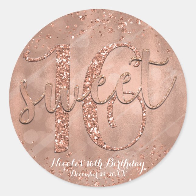 Sweet 16 Party Rosa Rose Gold Glamour Gefallen Runder Aufkleber (Vorderseite)
