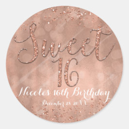 Sweet 16 Party Rosa Rose Gold Glamour Gefallen Runder Aufkleber
