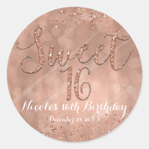 Sweet 16 Party Rosa Rose Gold Glamour Gefallen Runder Aufkleber