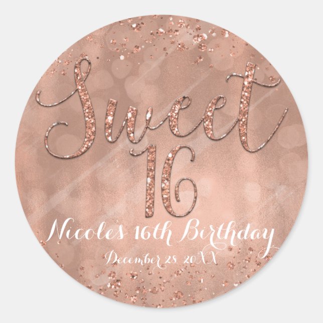 Sweet 16 Party Rosa Rose Gold Glamour Gefallen Runder Aufkleber (Vorderseite)