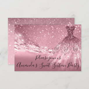 Sweet 16. Party Rose Pink Glitzer Ocean Dress Einladung
