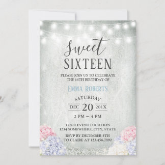 Sweet 16 Party Rustikale Hydrangeas Elegant floral Einladung
